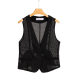 Summer Vest Women's Vest 2025 New Fashion Design Sense Slim-fit Short V-neck Mesh Vest Vest for Niche