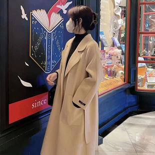Large size high-grade double-sided velvet coat Women's Mid-length fat girls autumn and winter New elegant Hepburn style tweed small coat