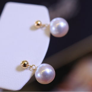 Pearl Finished Product 18K Daily Work Clothing Pearl Earrings 6-7mm Freshwater Akoya Round Slightly Imperfect Strong Light