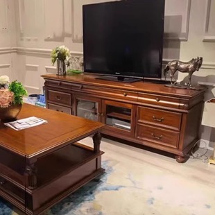 American TV cabinet solid wood living room cabinet simple country retro small apartment storage film and television cabinet tea table combination decoration