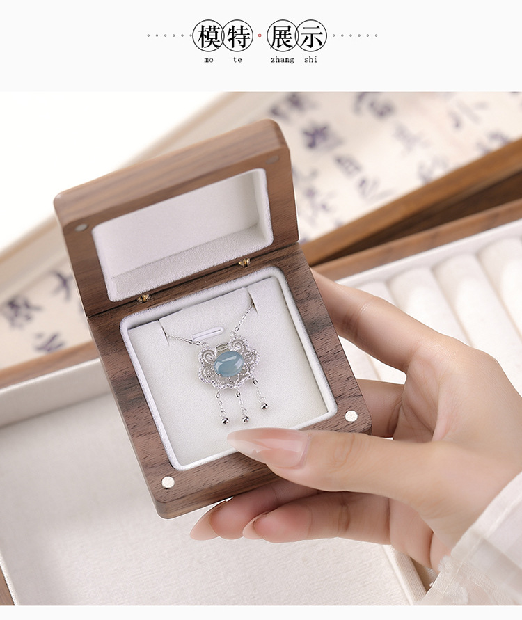 Mặt dây chuyền bạc S925 hình Ruyi rỗng đính đá ngọc lam và zircon tua rua — Bộ xích (bao gồm cả xích) chi tiết 6