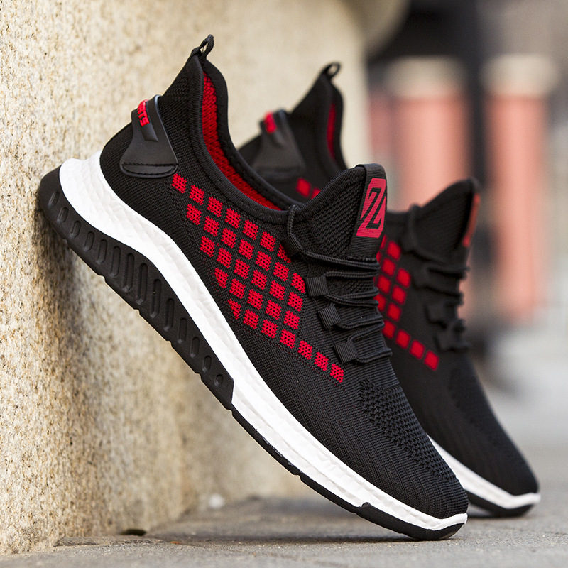 春秋新款飛織運動男鞋高彈透氣時尚休閑壹件代發