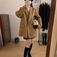 2025 秋と冬の新しい両面カシミヤコート女性のための肥厚ショート韓国スタイルルーズ小さなスーツウールコート女性のための