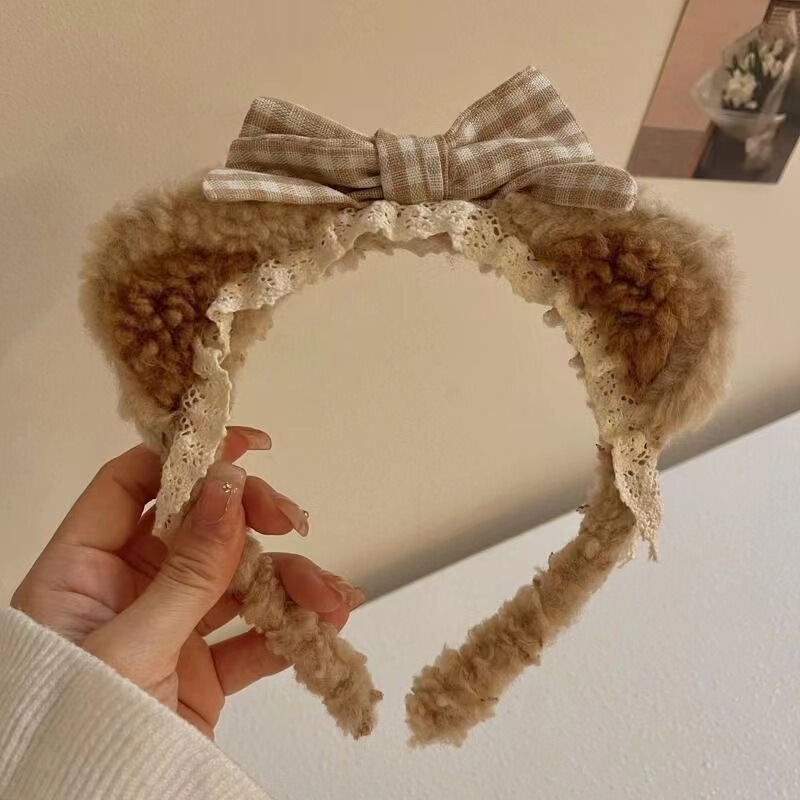 かわいい女の子のハートクマ耳ヘアバンドヘアアクセサリー弓ヘアピン洗顔ヘアプレス女性ぬいぐるみかわいいクマのヘッドバンド|undefined