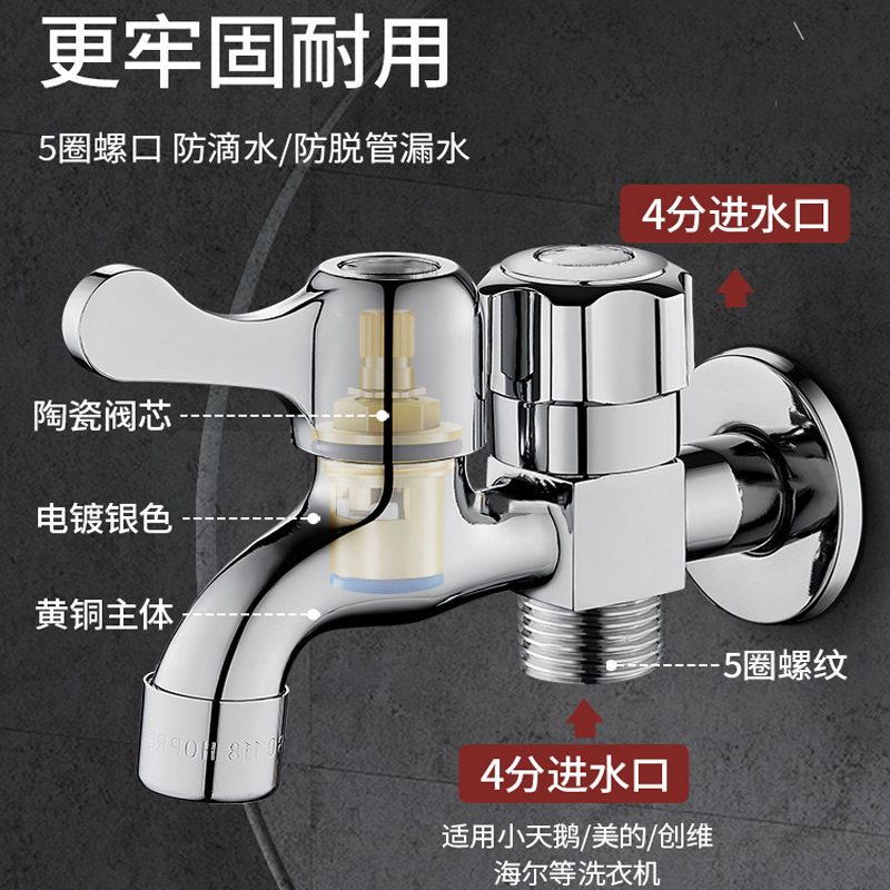 家庭用兼用洗濯機用蛇口 1分2ジョイント専用クイックオープン水栓 1イン2アウト兼用蛇口|undefined