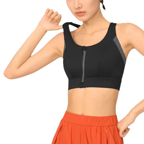2024 color-blocked front zipper beautiful back yoga vest women's all-in-one shock-absorbing sports bra breathable push-up fitness bra