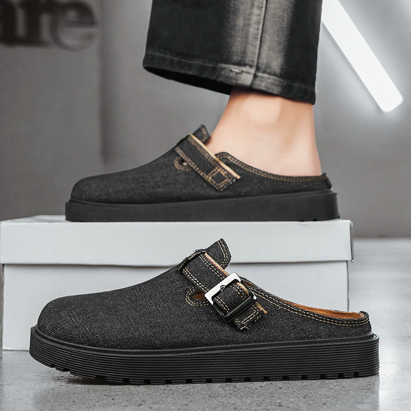 Модные универсальные женские слипоны на толстой подошве, увеличивающие рост, джинсовые, весна 2025, мужские повседневные туфли Birkenstock.