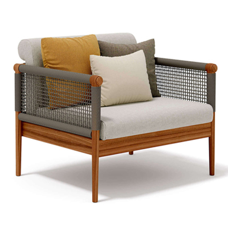 Sofá de caña al aire libre patio villa jardín al aire libre balcón hotel relajado mesa de té de madera combinación de muebles de madera maciza