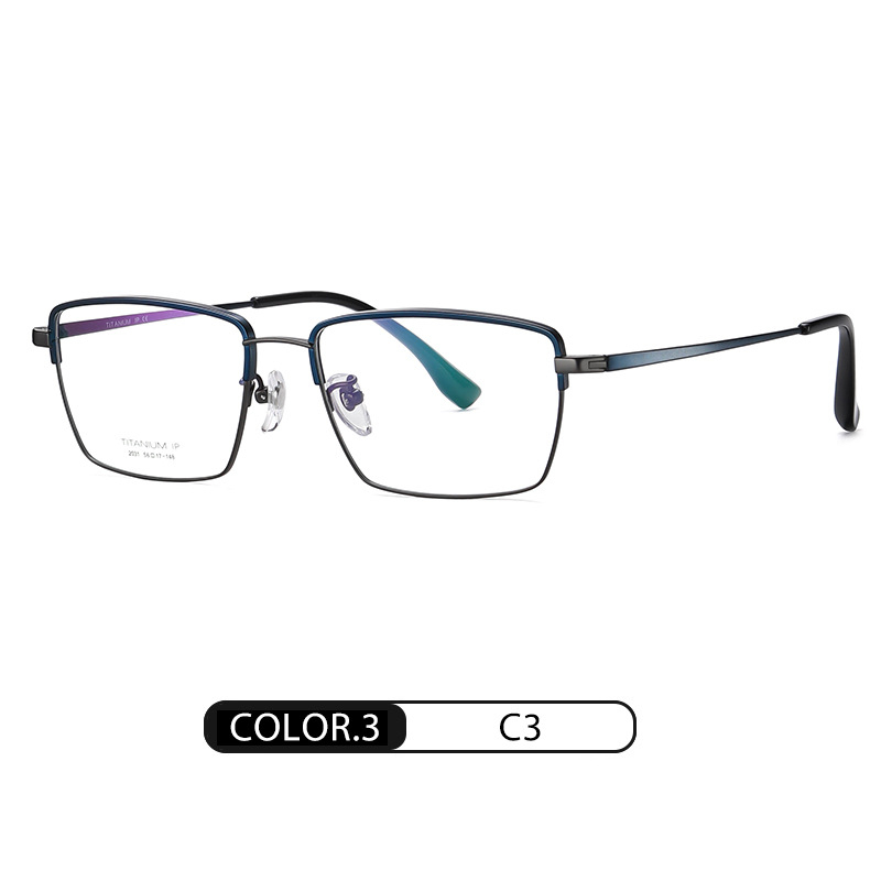 Fábrica al por mayor gafas de titanio puro marco de los hombres marco cuadrado gafas de negocios marco YJ2031 de dos colores chapado IP miopía gafas marco