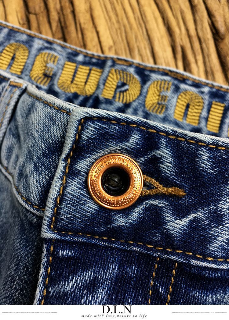 Hochwertige Jeans mit bedrucktem Bund für Herren im Sommer, trendige, elastische, schmal geschnittene Freizeithose für den Jugendtrend_voghion.com