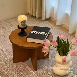 海洋板实木小茶几卧室少女北欧简约圆形桌子网红ins风矮凳家用无
