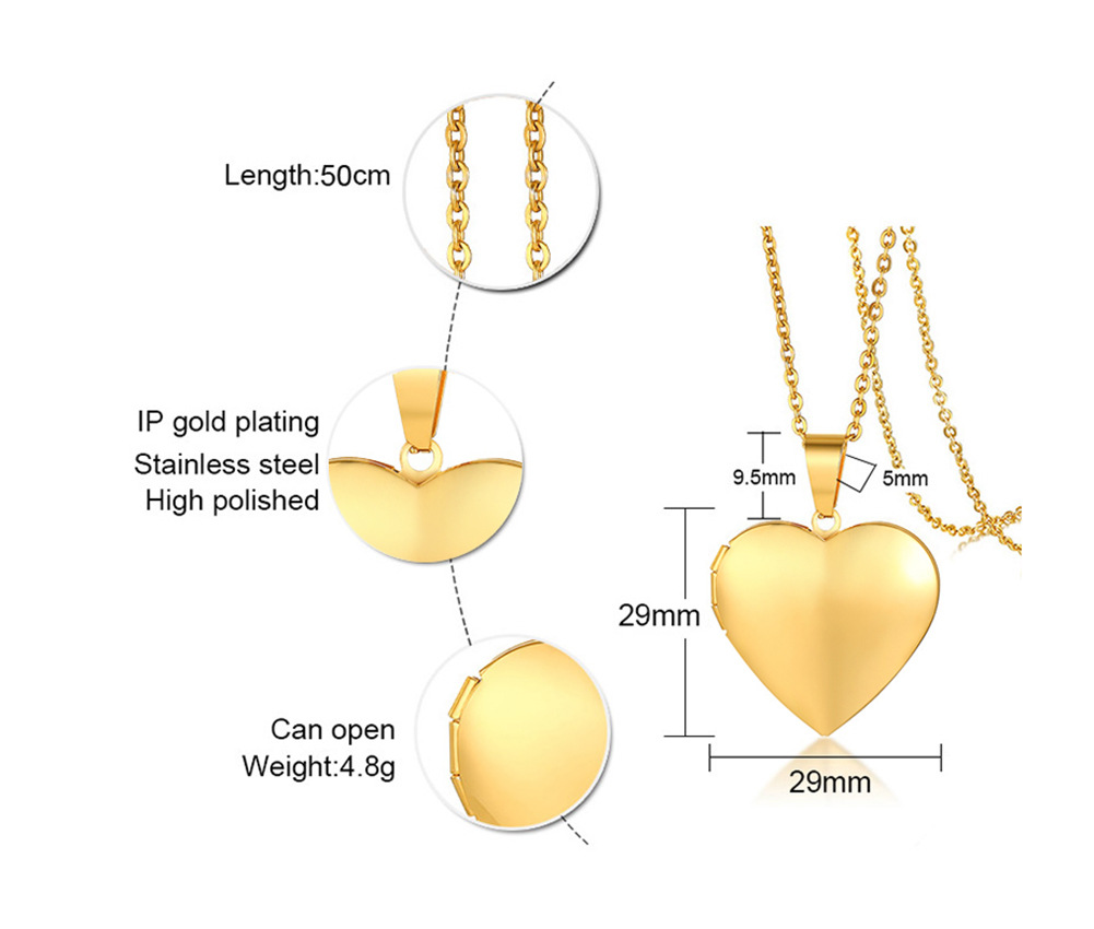 6g Weight 0.03µm Gold Plating Thickness Electroplated Gold Plating Process 18K Real Gold Plated Plating Material 201 Stainless Steel Pendant Material Necklace Classification 201 Stainless Steel Chain Material Paperclip Chain, cable chain Chain Type 1 Piece Quantity Daily Occasion 201 Stainless Steel Material Heart Shape Pattern Women's Gender Simple Style Style Inlay Craft Wholesale Jewelry Simple Style Heart Shape 201 Stainless Steel 304 Stainless Steel 316 Stainless Steel Zircon Inlay Locket Necklace 无