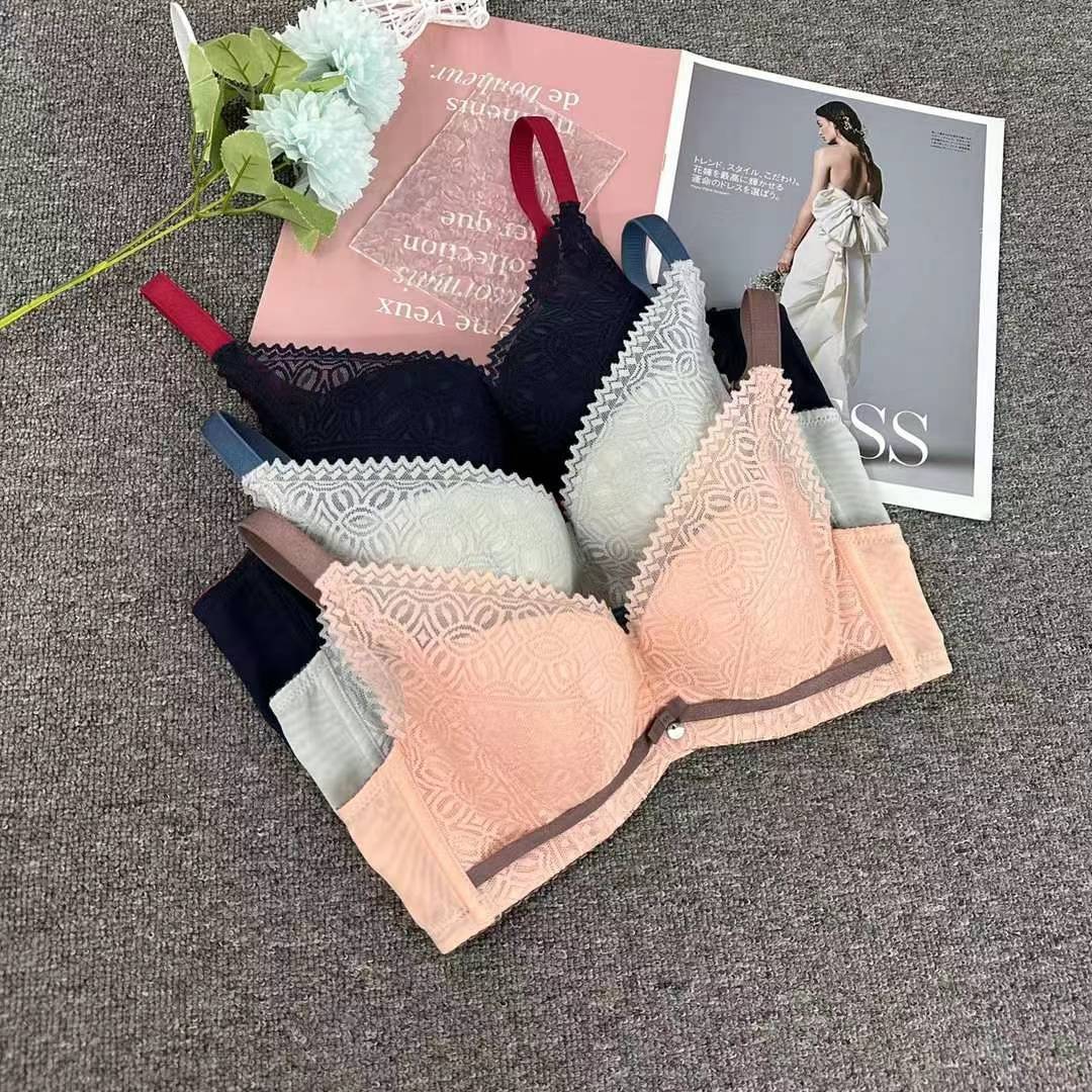 Nuevo sujetador de alta calidad de moda de encaje jacquard transpirable ajustable cómodo tres botones de colado ropa interior mujer