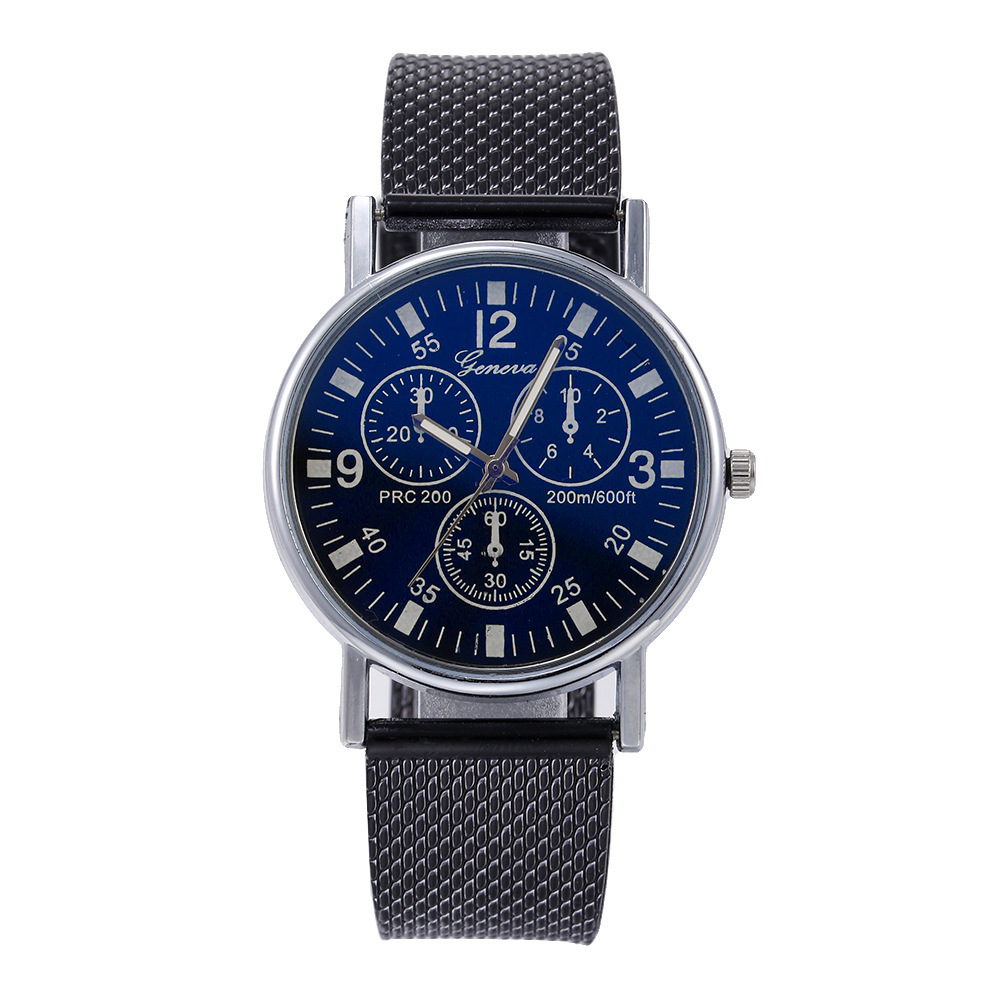 Montre pour homme avec bracelet en maille de silicone bleu en verre léger, cadeau de sport d'affaires, diffusion en direct_voghion.com