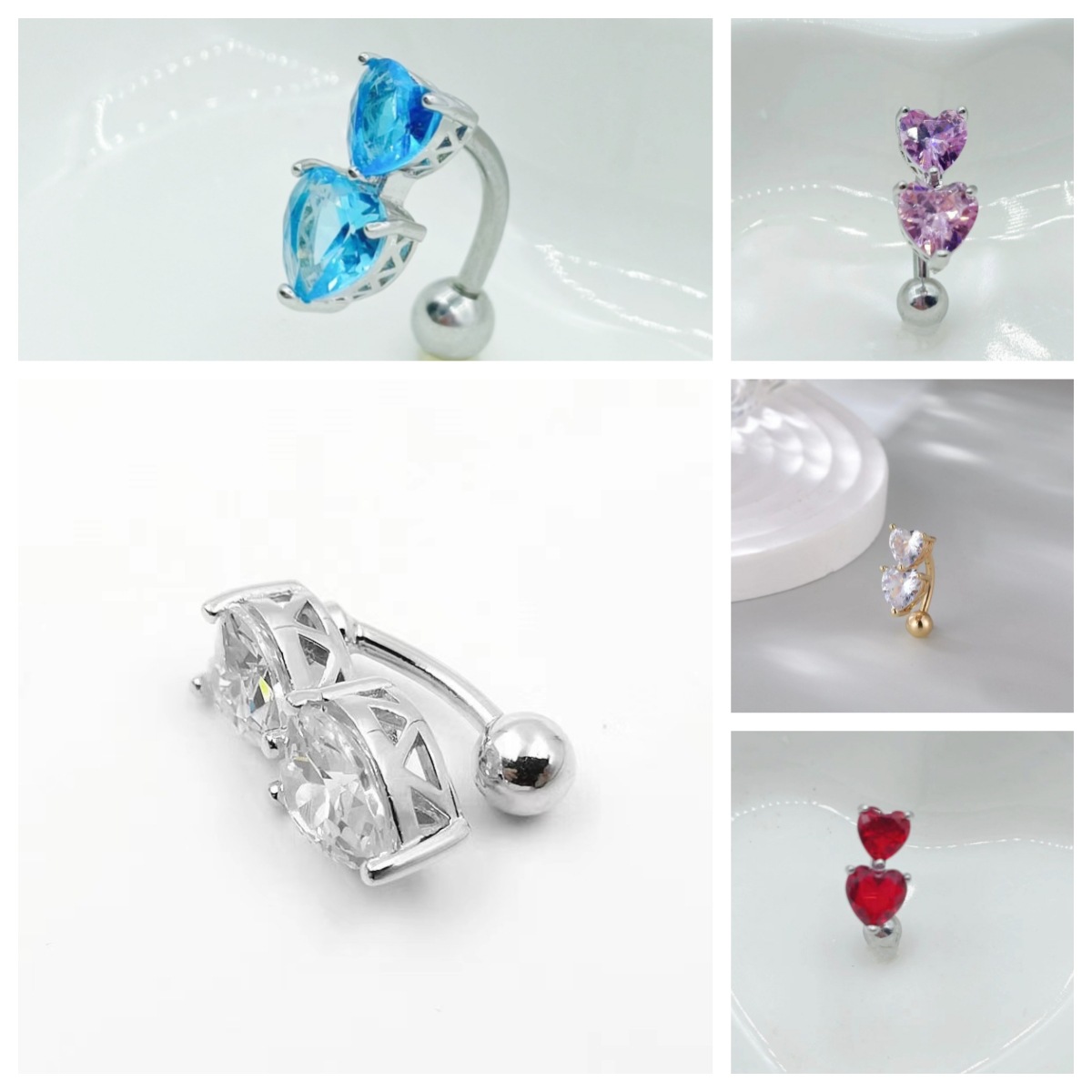 Cross-border e-commerce hot-selling items, foreign trade Europe and America love zircon belly button pin belly button ring reverse belt belly button buckle factory wholesale 