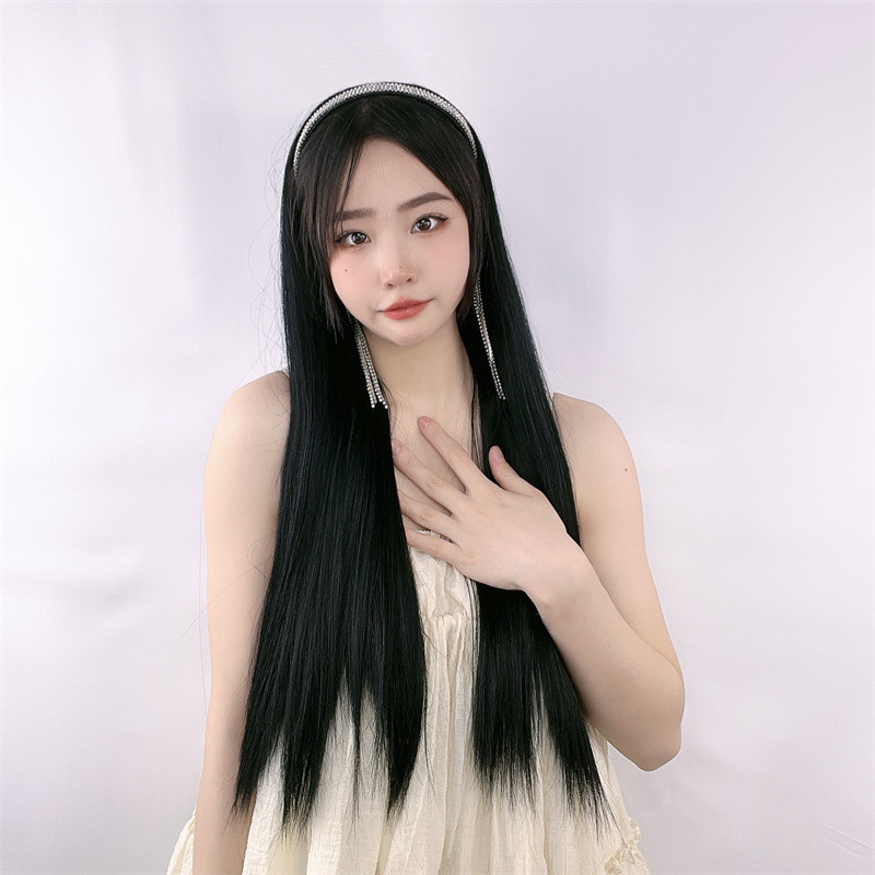 Headband Wig Women's Long Straight Tassel Headband Woven High Temperature Silk U-shaped Half Head Cover Spot Black Emulated Hair Headband Wig Women's Long Straight Tassel Headband Woven High Temperature Silk U-shaped Half Head Cover Spot Black Emulated Hair