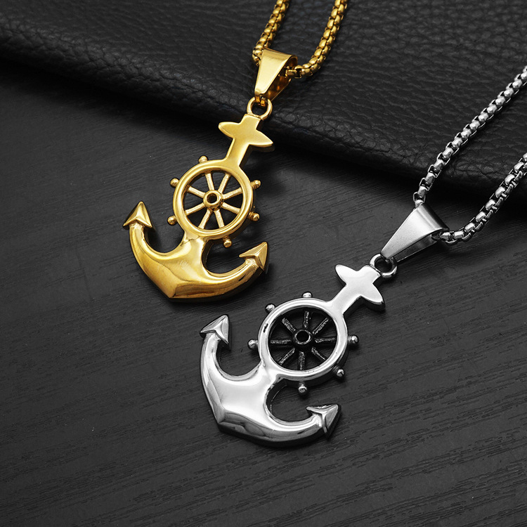 Cross-border European and American Fashion Retro Personality Navy Style Casting Ship Anchor Men's Pendant Punk Hip-hop Titanium Steel Necklace
