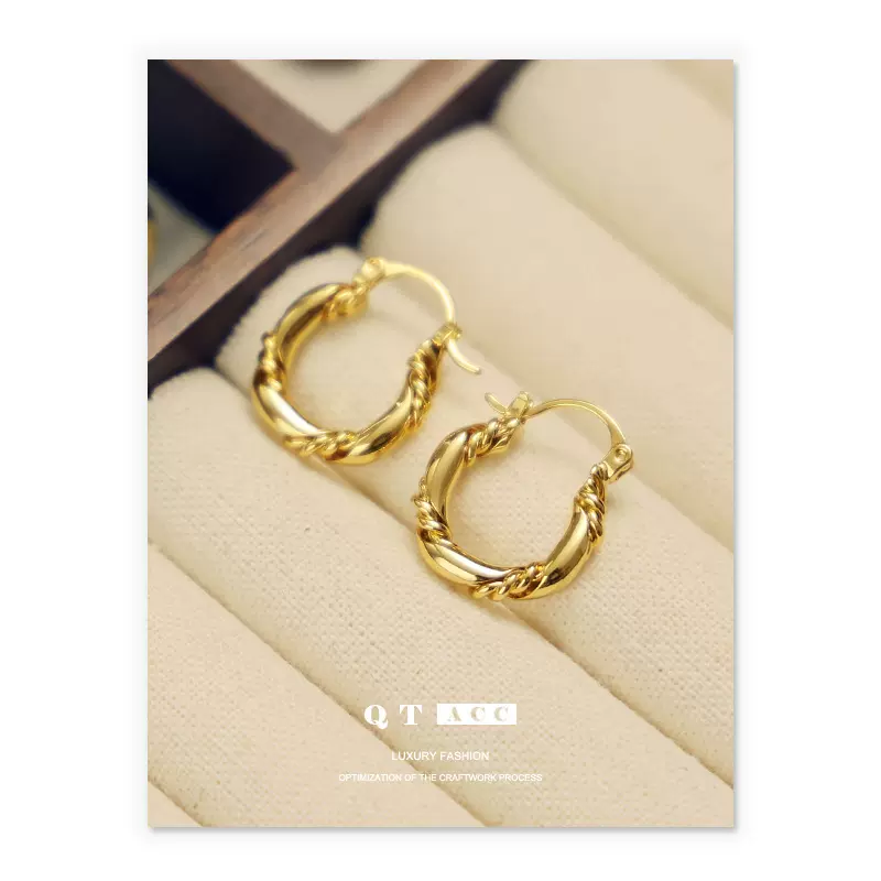 欧美时尚简约扭曲圆形耳扣小众复古高级金属质感新款耳环秋冬配饰