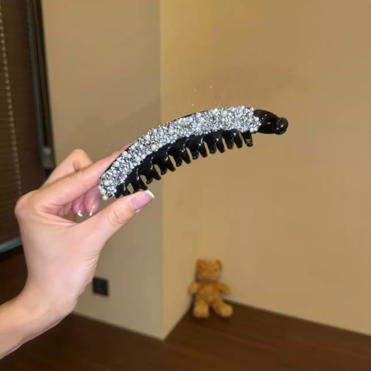 Coreano brillo de diamante banano clip de cabello de mujer 2025 nuevo clip de cabello fijo de cola de caballo alto clip de cabello de cabello flojo