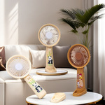 儿童便携卡通印花手柄带支架底座桌面小风扇三档调速降温手持风扇