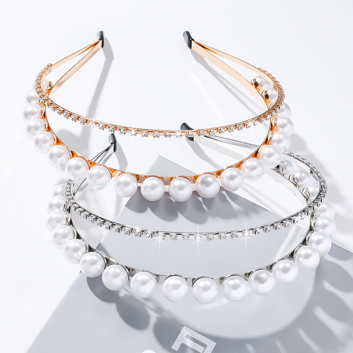 Nueva versión coreana de joyas para el cabello de diamante de perla doble cinturón de cabello de novia simple cinturón de cabello de personalidad europea y americana joyas para el cabello dulce