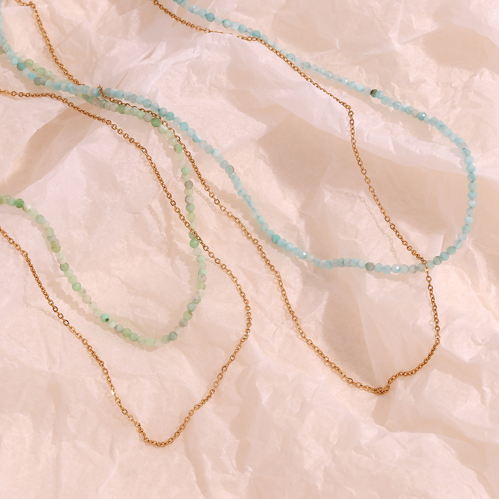 Natural Stone Beaded Stainless Steel Layered Necklace