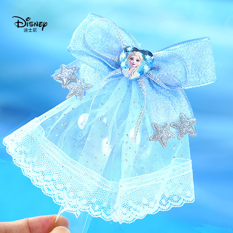 迪士尼儿童发饰女童蝴蝶结发卡女孩头饰宝宝饰品艾莎公主网纱头花