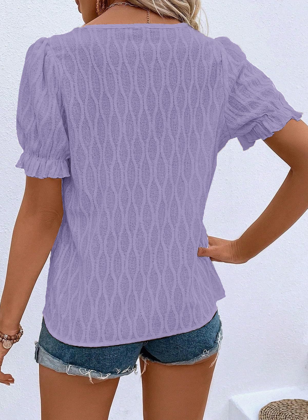 Women's T-shirt Short Sleeve T-Shirts Jacquard Vacation Solid Color display picture 7