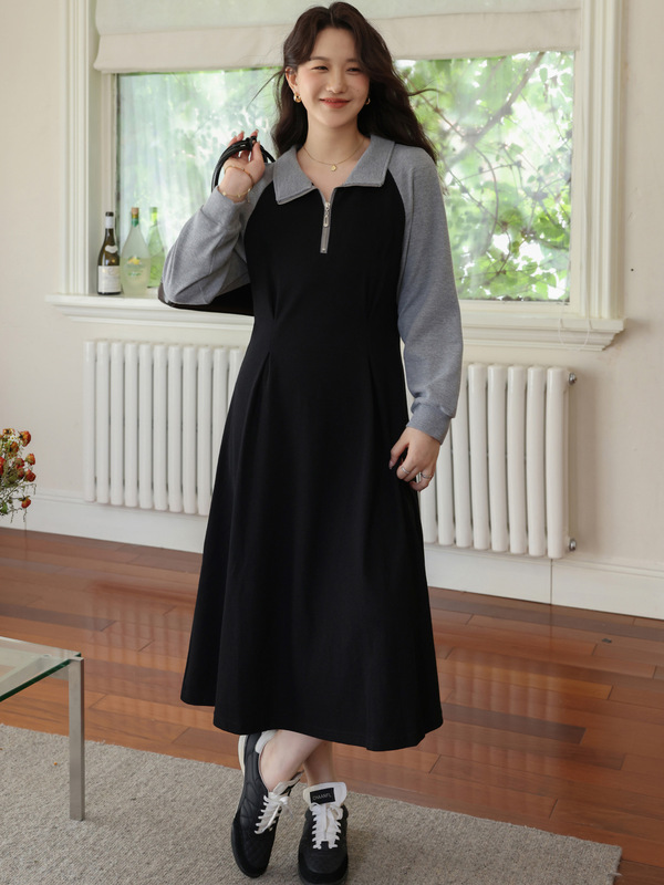60221#实拍现货/大码女装2025新款拼接假两件收腰显瘦卫衣连衣裙|undefined
