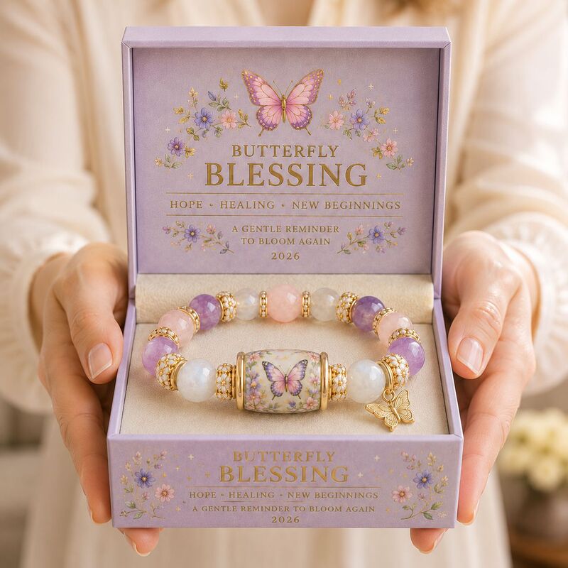 Women's Butterfly Blessing Bracelet Birthday Gift Gold Butterfly Pendant Elastic Cord Bracelet Chalcedony Butterfly Bracelet
