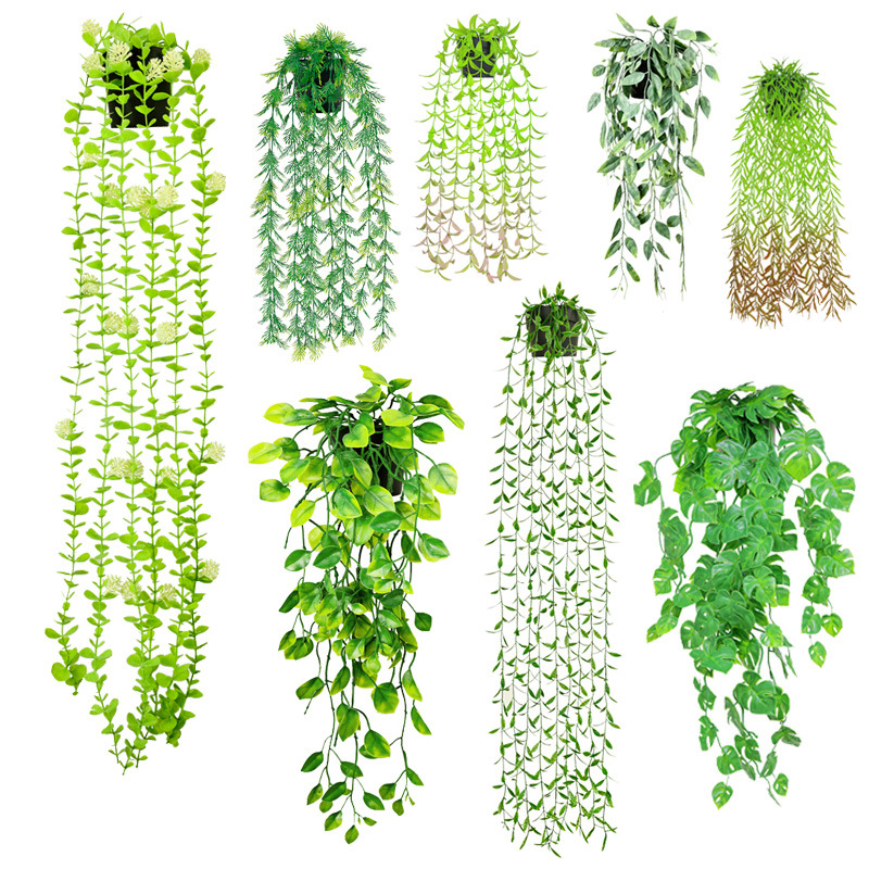 亚马逊跨境仿真尤加利桉树叶藤条曼陀罗豌豆悬挂装饰绿植磨砂盆栽