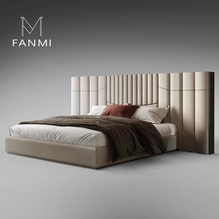 Italian High-End First-Layer Cowhide Bed, Luxurious Large Flat Villa Master Bedroom, Widened Bed Screen Backrest, Double Leather Bed