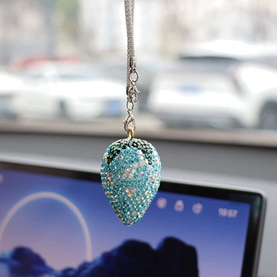 Car hanging, car interior rhinestone pendants - lake-blue-strawberries
