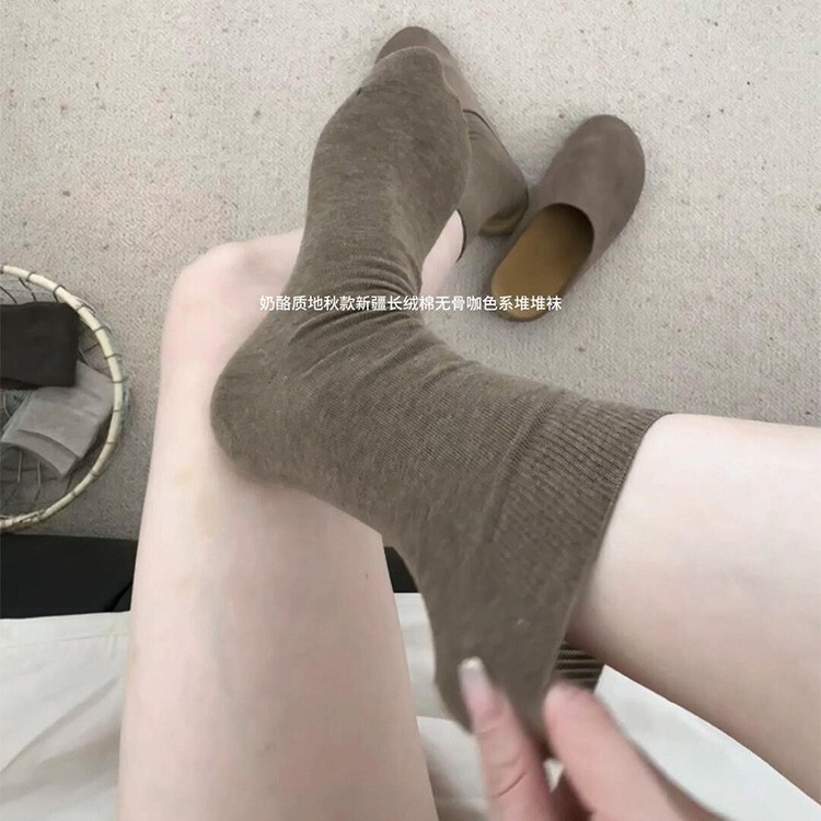 Beige Women's Summer Thin Seamless Pure Cotton Mid-Calf Socks for Birkenstock Shoes, Maternity Socks, Summer Rolled-Edge Slouch Socks