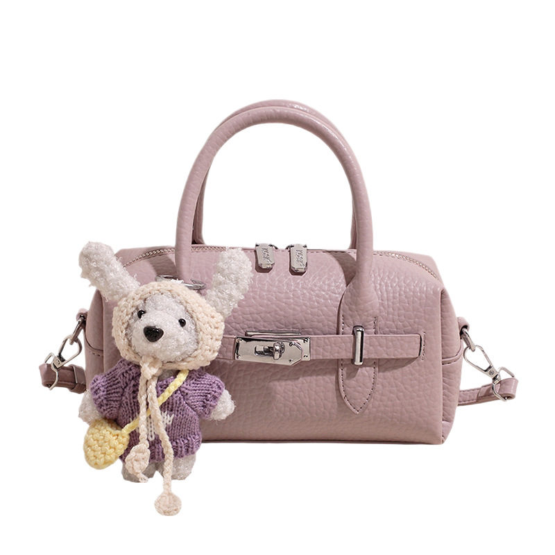 2026 New Niche Design Boston Bag For Women Luxury Feel Plush Rabbit Pendant Large Capacity Shoulder Commuter Bag - Thumbnail 5