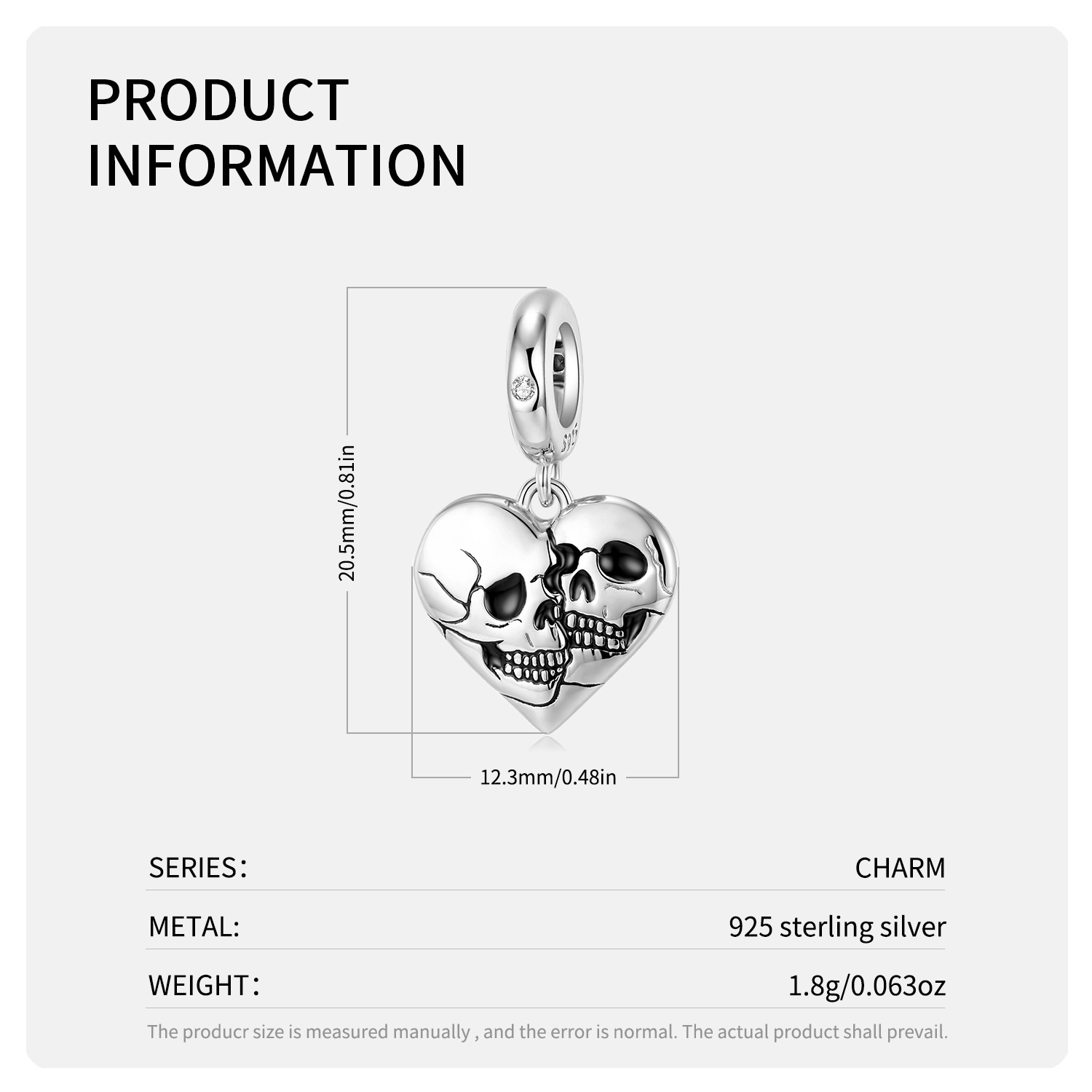1 Piece Sterling Silver Skull Fashion Halloween display picture 10