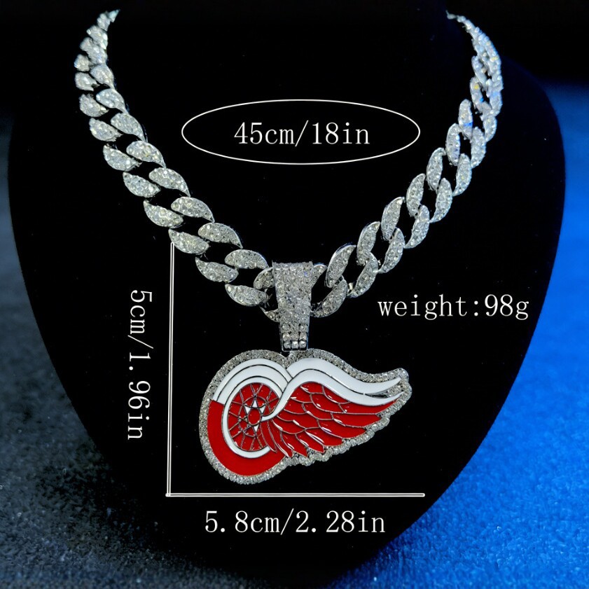 Cadena completa de diamantes cubanos Detroit Red Wings colgante hip-hop europeo y americano marcas de moda de diamantes ligeros de lujo nicho joyas de diseño
