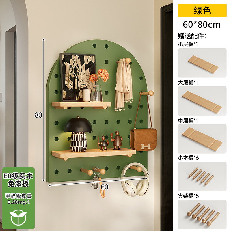 Hoyo de madera de color nuez hoyo tablero estante de madera sólida pared de modelado puerta de entrada de la casa pared detrás de la decoración estante de exhibición