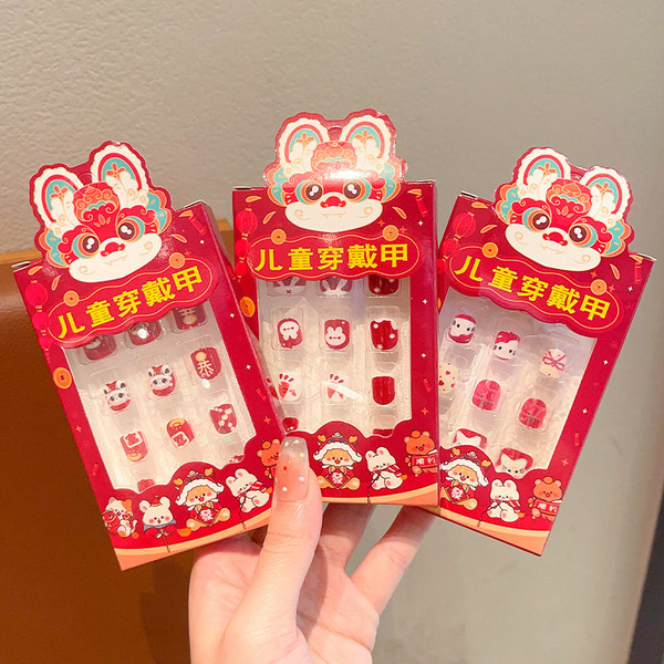 Children's red short festive nail stickers for manicure for nails