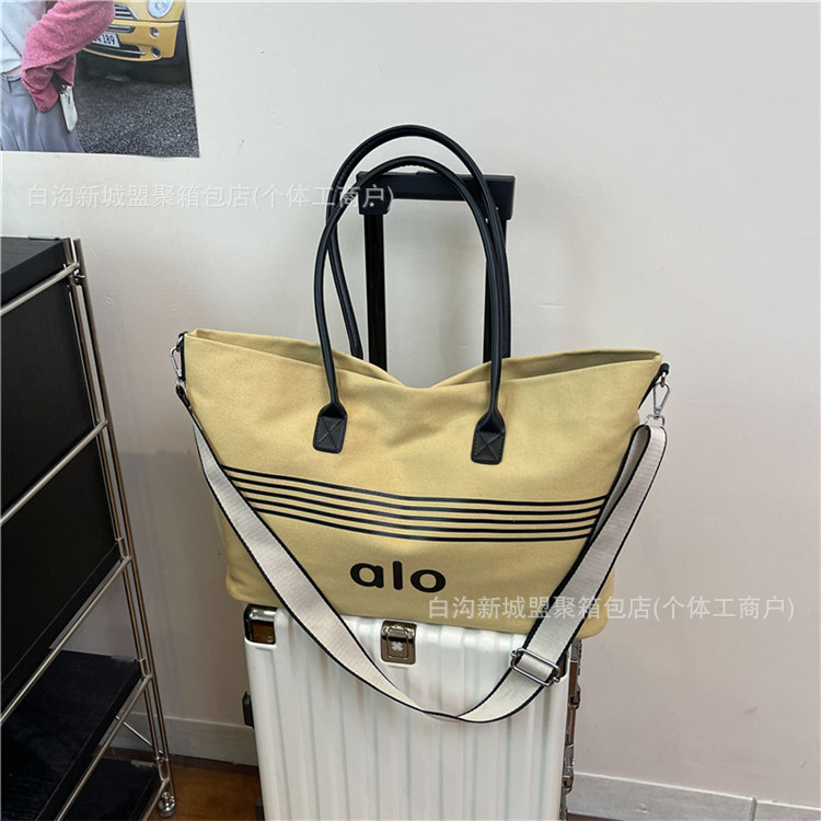 韩版复古大容量妈咪帆布包包条纹印花字母休闲腋下包百搭单肩包潮|undefined