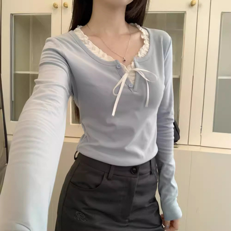 V-Neck Slim Fit Autumn and Winter Inner fleece-lined Thickened T-Shirt Women's 2023 Winter New Short Long Sleeve Base Shirt Top