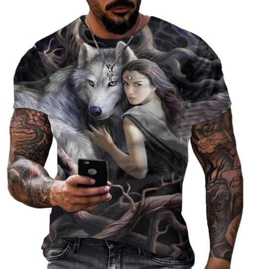 Primavera comercio exterior transfronterizo nuevos hombres europeos y americanos ocio deportes moda 3D degradado manga corta cuello redondo camiseta hombres