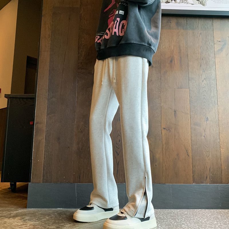 American-Style Sweatpants for Men, Winter Men's American-Style Zippered Sweatpants, Versatile Flared Pants for Autumn and Winter, Floor-Length Pants