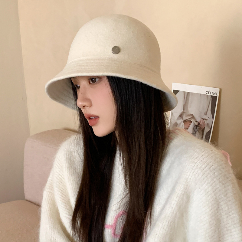 秋冬季新款25全羊毛户外保暖盆帽女神时尚优雅显脸小纯色渔夫帽潮|undefined