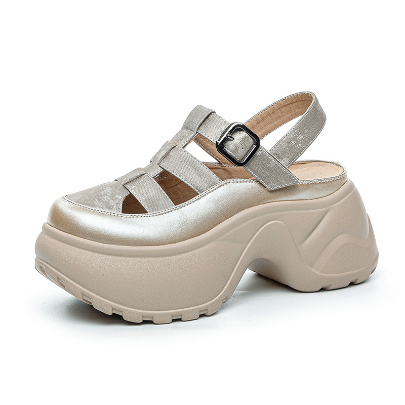 Sandal nữ đế dày tăng chiều cao, quai chữ V, phong cách thời trang, thoáng khí, phù hợp mùa hè — M2905 Be, M2905 Đen, M2905 Bạc