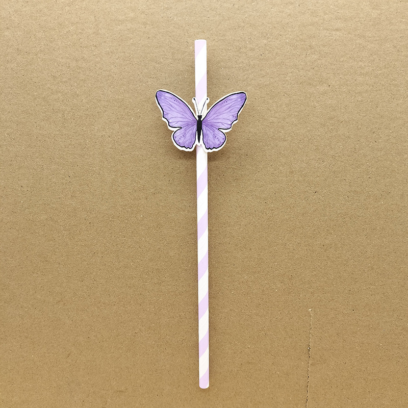 Tarjetas de mariposa desechables biodegradables para postres de té de leche bar de cóctel de paja decorativa