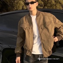 cleanfit棕色短款哈灵顿夹克美式复古工装外套男潮牌飞行员棒球服