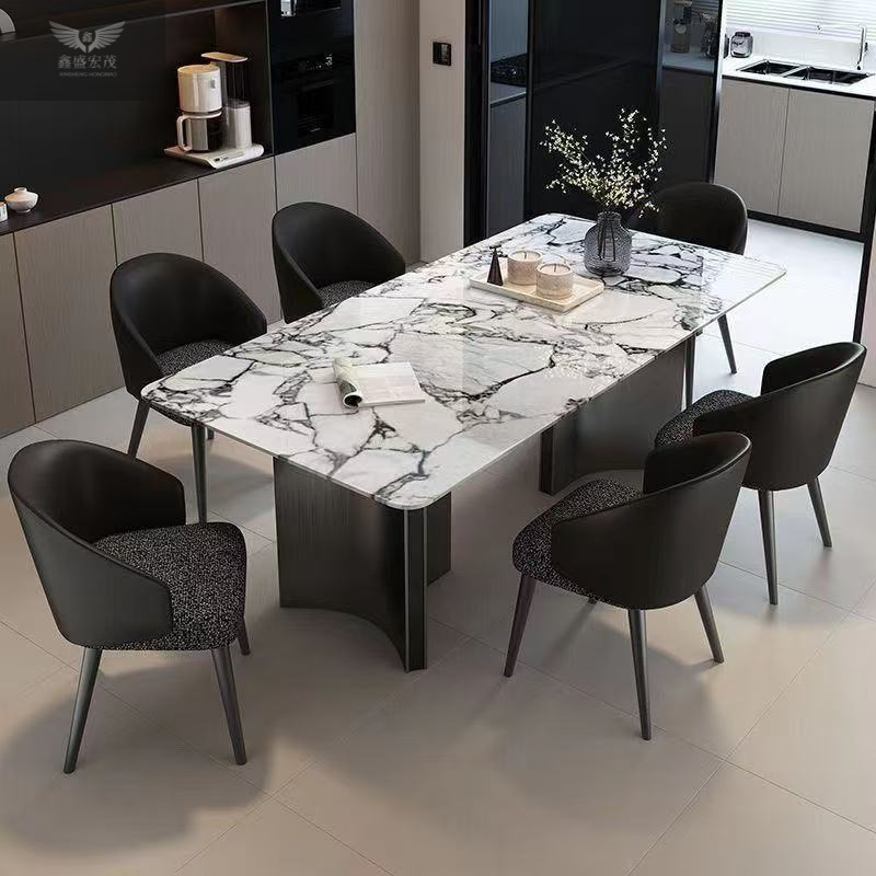 Combinación de mesa y silla de comedor de piedra de lujo de lujo ligero mesa de comedor rectangular italiana mesa de comedor de mármol para el hogar de pequeño apartamento moderno y simple