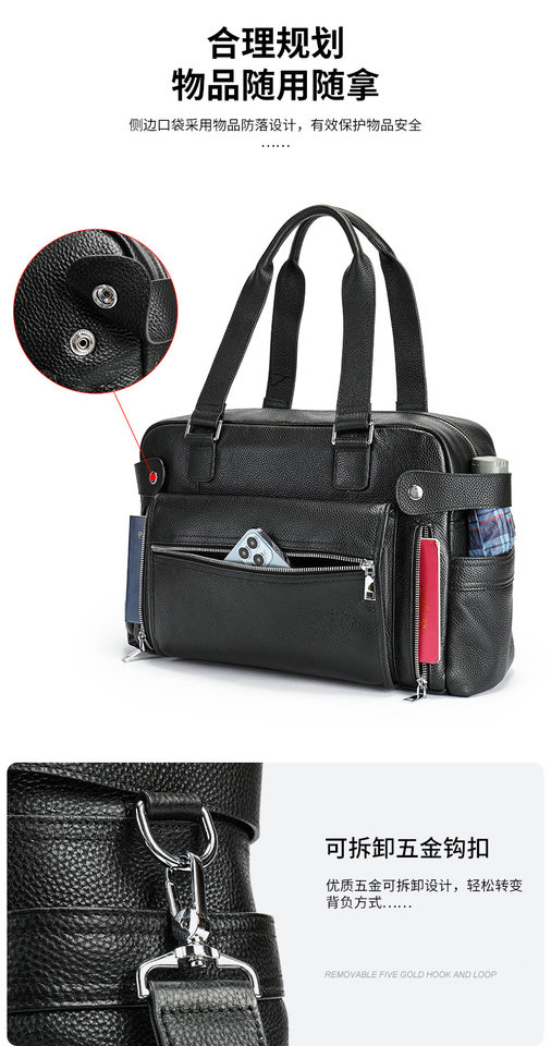 Túi xách công sở nam da bò thật Marante, túi đựng laptop 15 inch kiêm túi du lịch đi công tác — Màu cà phê, Màu đen, Màu đen cỡ nhỏ chi tiết 17