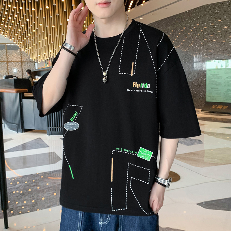 Hombres de verano algodón casual deportivo camiseta de manga corta pareja de hombres manga de cinco suelta versátil nueva moda media manga